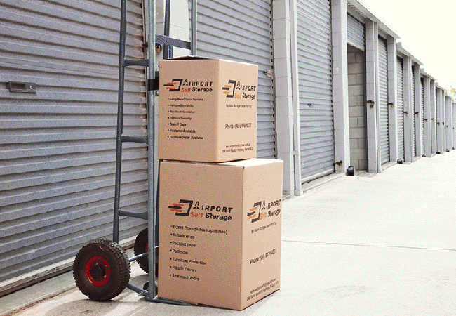 airport self storage boxes outside of storage sheds